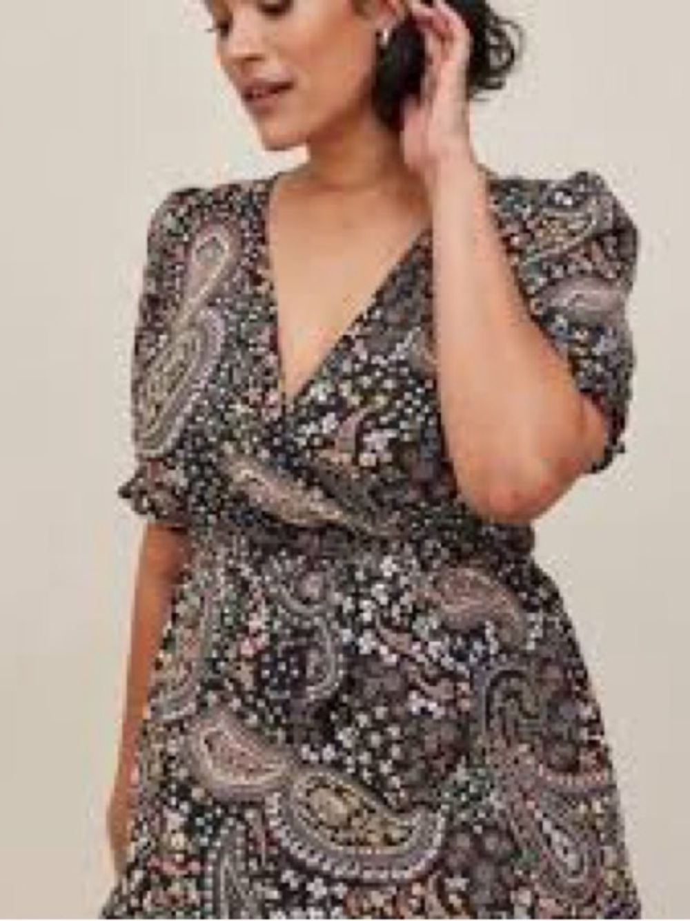 torrid Black Paisley Floral Short Sleeve Blouse - Picture 2 of 7